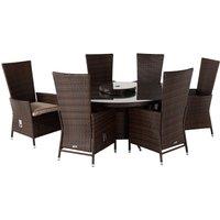 6 Reclining Rattan Garden Chairs & Large Round Table Set in Brown - Cambridge - Rattan Direct