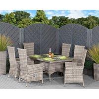 6 Reclining Chairs & Small Rectangular Rattan Garden Dining Table Set in Grey - Cambridge - Rattan Direct