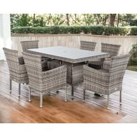 6 Rattan Chairs & Small Rectangular Garden Dining Table Set in Grey - Cambridge - Rattan Direct