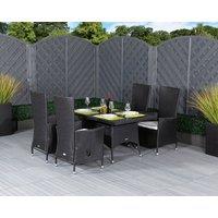 Small Rectangular Rattan Dining Table & 4 Reclining Chairs in Black & White - Cambridge - Rattan Direct