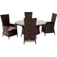 4 Rattan Reclining Chairs & Large Round Table Set in Brown - Cambridge - Rattan Direct