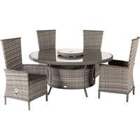 4 Rattan Reclining Chairs & Large Round Table Set in Grey - Cambridge - Rattan Direct