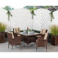 4 Seat Rattan Dining Set With Square Dining Table in Brown - Cambridge - Rattan Direct