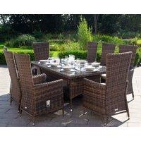 8 Reclining Chairs & Rectangular Dining Table in Truffle Brown & Champagne - Cambridge - Rattan Direct