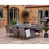 6 Seater Rattan Garden Dining Set With Round Table in Grey With Fire Pit - Cambridge - Rattan Direct