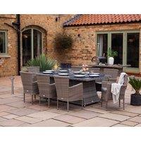 8 Seat Rattan Garden Dining Set With Rectangular Table in Grey With Fire Pit - Cambridge - Rattan Direct