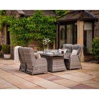 4 Reclining Rattan Garden Chairs & Rectangular Fire Pit Dining Table in Grey - Fiji - Rattan Direct