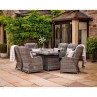 6 Reclining Rattan Garden Chairs & Rectangular Fire Pit Dining Table in Grey - Fiji - Rattan Direct