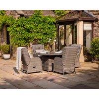 4 Reclining Rattan Garden Chairs & Round Fire Pit Dining Table in Grey - Fiji - Rattan Direct