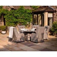 6 Reclining Rattan Garden Chairs & Round Fire Pit Dining Table in Grey - Fiji - Rattan Direct