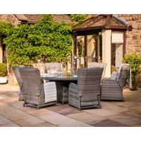 6 Reclining Rattan Garden Chairs & Large Round Fire Pit Dining Table in Grey - Fiji - Rattan Dir