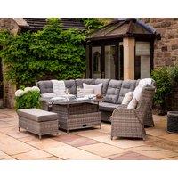 Reclining Rattan Corner Sofa Set with Square Ice Bucket Dining Table in Grey - Fiji - Rattan Direct