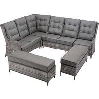 Reclining Rattan Garden Corner Sofa Set in Grey - Fiji - Rattan Direct