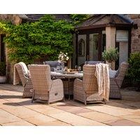 Reclining Rattan Garden Dining Set with 6 Chairs & Large Round Table in Grey - Fiji - Rattan Dir