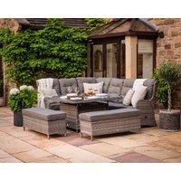 Rattan Garden Reclining Corner Sofa Set with Ice Bucket Dining Table in Grey - Fiji - Rattan Direct