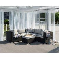 6 Piece Rattan Conservatory Corner Sofa Set in Black & White - Florida - Rattan Direct