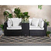 Florida Rattan Garden Armed High Bistro Set in Black & White - Rattan Direct