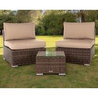 Florida Bistro Set with Small Square side Table - Truffle Brown & Champagne - Rattan Direct