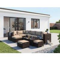 Rattan Garden Corner Sofa Set in Brown & Cream - Geneva 10 Piece - Rattan Direct