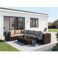 Rattan Corner Sofa Set in Brown & Cream - Geneva 7 Piece - Rattan Direct