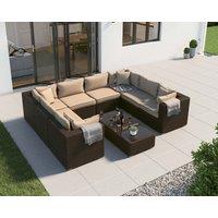 Rattan Garden Corner Sofa Set With Coffee Table in Brown - Geneva - Rattan Direct