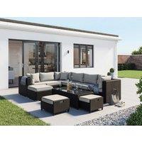 Geneva 10 Piece Rattan Garden Corner Sofa Set in Black & White - Rattan Direct