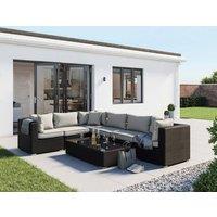 Rattan Corner Sofa Set in Black - Sofa + Coffee Table - Geneva - Rattan Direct