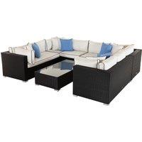 Rattan Garden Corner Sofa Set in Black & White - Geneva 7 Piece - Rattan Direct