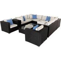 9 Piece Rattan Garden Corner Sofa Set in Black & White - Geneva - Rattan Direct