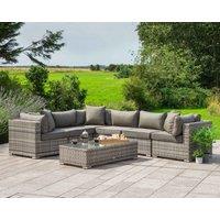 Rattan Garden Corner Sofa Set With Coffee Table in Grey - Geneva 7 Piece - Rattan Direct