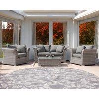 2 Seater Rattan Conservatory Sofa & Armchair Set in Grey - Lisbon - Rattan Direct