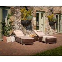 Rattan Reclining Sun Lounger Set in Brown - Miami - Rattan Direct