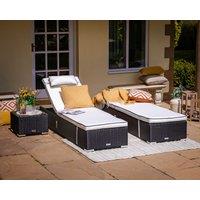 Rattan Garden Reclining Sun Lounger Set in Black & White - Miami - Rattan Direct