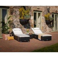 Rattan Reclining Sun Lounger Set in Black & White - Miami - Rattan Direct