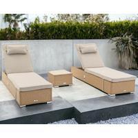Rattan Garden Sun Lounger Set in Willow - 2 Loungers, 1 Table - Miami - Rattan Direct