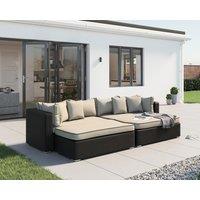 Rattan Garden Day Bed Sofa Set in Black & White - Monaco - Rattan Direct