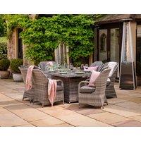 6 Seat Rattan Garden Dining Set With Rectangular Table in Grey With Fire Pit - Marseille - Rattan Direct