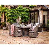 6 Seater Rattan Garden Dining Set With Rectangular Table in Grey With Fire Pit - Marseille - Rattan Direct