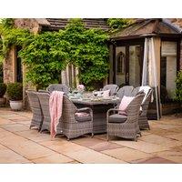 8 Seat Rattan Garden Dining Set With Rectangular Table in Grey With Fire Pit - Marseille - Rattan Direct