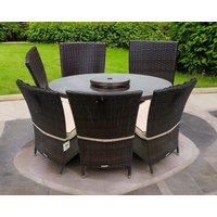 6 Rattan Chairs & Large Round Dining Table Set in Brown - Oxford - Rattan Direct