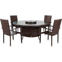 Rio 4 Armed Stacking Rattan Garden Chairs & Large Round Dining Table in Brown - Rattan Direct