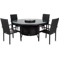 Rio 4 Armed Stacking Rattan Garden Chairs & Large Round Dining Table in Black - Rattan Direct