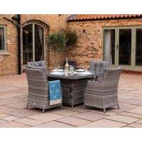 4 Seat Rattan Garden Dining Set With Square Table in Grey With Fire Pit - Riviera - Rattan Direct