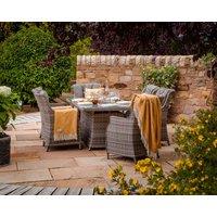 6 Seater Rattan Garden Dining Set With Round Table in Grey With Fire Pit - Riviera - Rattan Direct