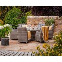 Rattan Garden Set with 6 Chairs & Large Round Fire Pit Dining Table in Grey - Riviera - Rattan Direct