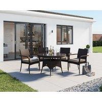 4 Rattan Garden Chairs & Small Round Dining Table Set in Brown - Roma - Rattan Direct