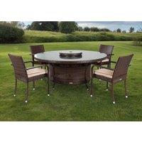 4 Rattan Garden Chairs, Large Round Table & Lazy Susan Set in Brown - Roma - Rattan Direct