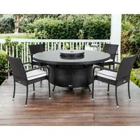 4 Rattan Chairs, Large Round Dining Table & Lazy Susan Set in Black & White - Roma - Rattan Direct