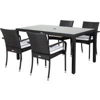 4 Rattan Garden Chairs & Small Rectangular Dining Table Set in Black & White - Roma - Rattan Direct