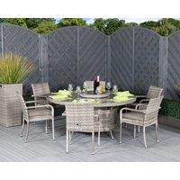 6 Seat Rattan Garden Dining Set With Large Round Dining Table in Grey - Roma - Rattan Direct